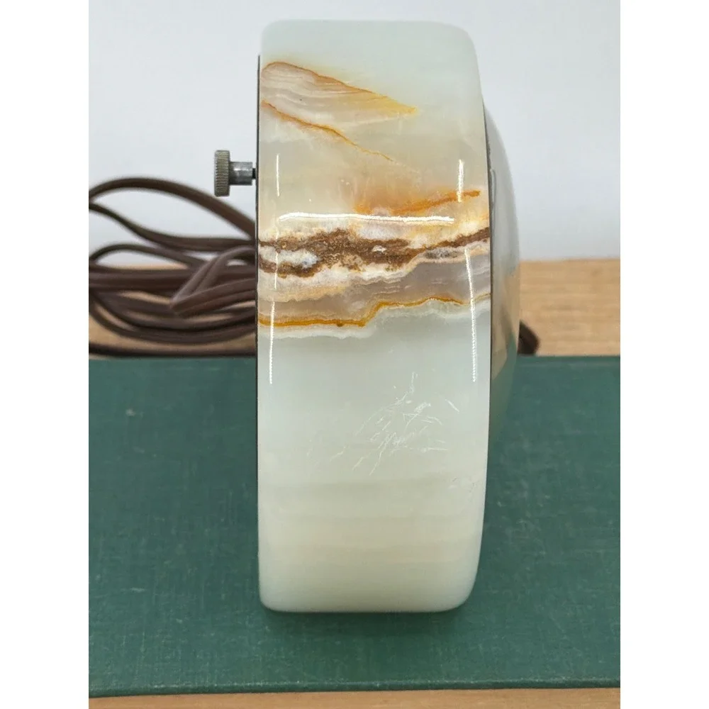 Vtg‎ MCM Lanshire Alabaster Onyx Electric Desk Clock Model T3 Roman Numerals USA